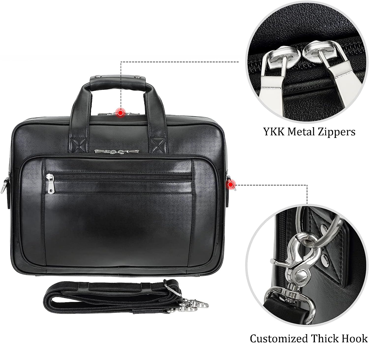 Compalo Men's Solid Thick Full Grain Leather 17.3" Laptop Briefcase Classic Messenger Bag Fit Business Travel - Image 4